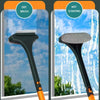 A dual-use window screen and glass cleaning brush shown for dry brushing and wet scraping.