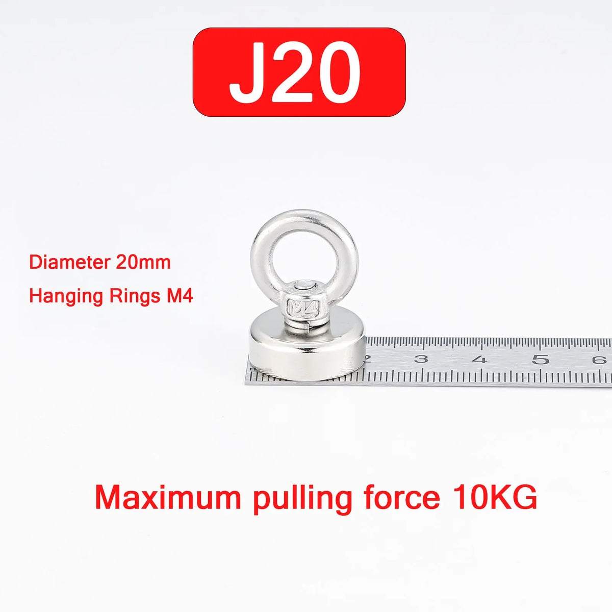 Silberner J20-Hängering mit 20 mm Durchmesser und maximaler Zugkraft von 10 KG