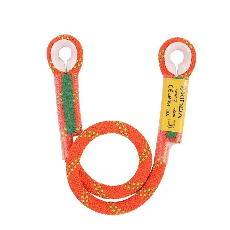 Orange nylon cord loop sling with a lanyard for climbing and rescue