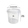 A clear plastic storage container with a lid and handle, measuring 1L or 4.22 quarts.