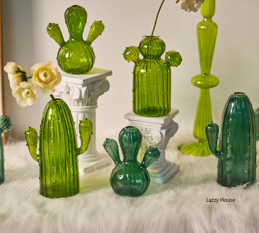 Cactus-Shaped Glass Vase for Tabletop Décor