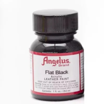 Angelius Flat Black acrylic leather paint in a glass bottle