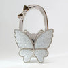 Silver foldable butterfly shaped handbag hook with sparkling glitter finish