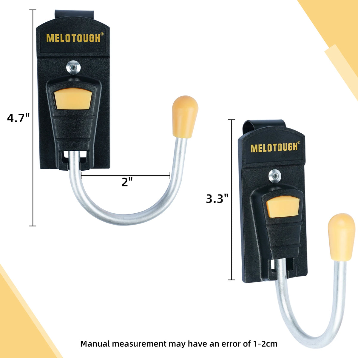 A black Melotough drill holster with a metal belt hook and a flexible cord.