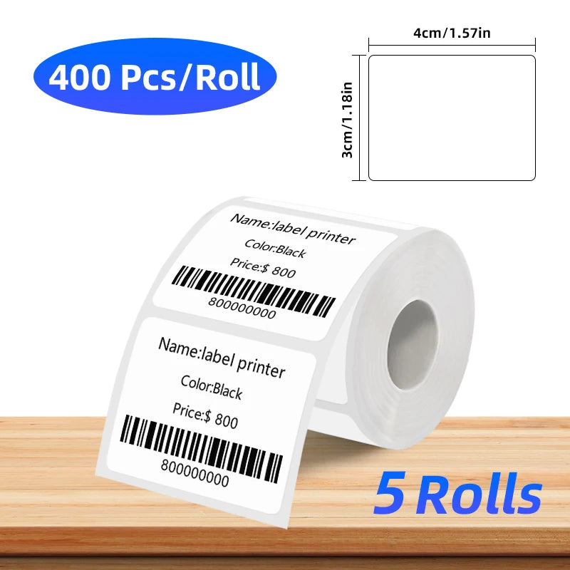 Roll of black thermal label printer paper with barcode and price information