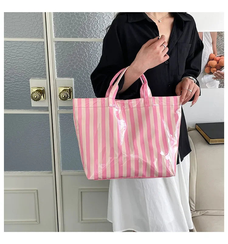 Striped PVC Waterproof Tote Bag for Everyday Use