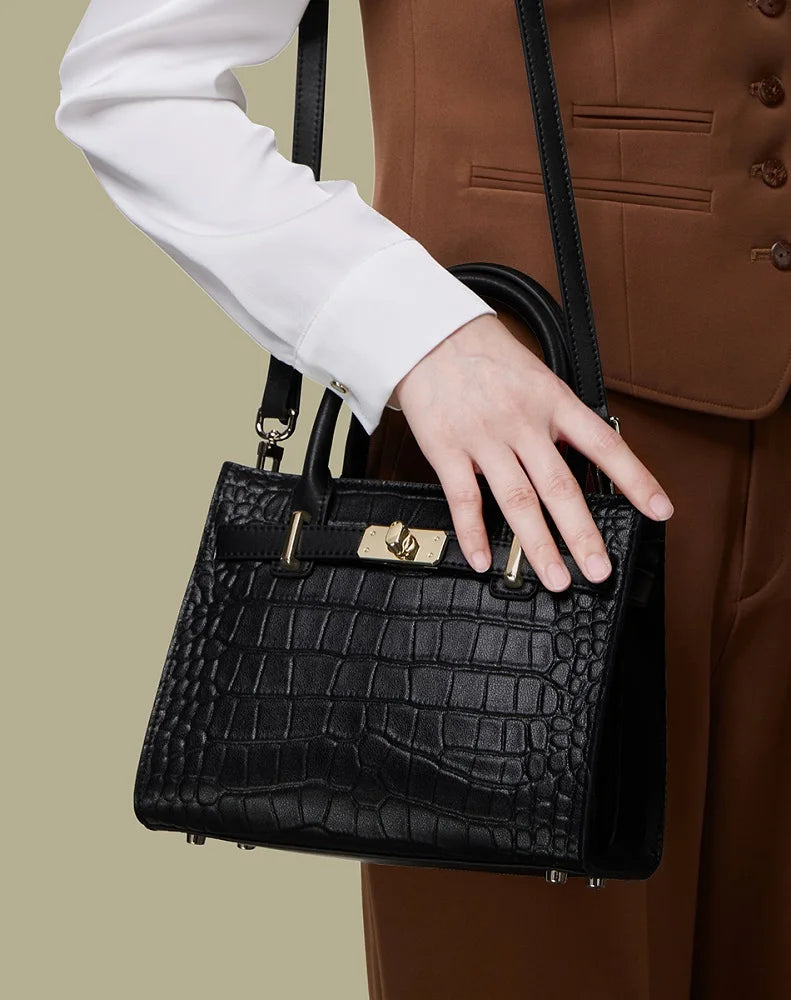 Elegant Genuine Leather Shoulder Bag for Women with Top Handle