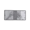 A gray leather vehicle document holder with multiple clear pockets.