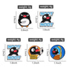 A set of four cartoon penguin enamel pins in various sizes and finishes.