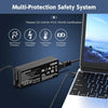 A 100W AC adapter for laptops, featuring multi-protection safety systems like overvoltage and temperature control.