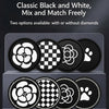 Black and white non-slip coasters with camellia and paw patterns, available with or without diamonds.