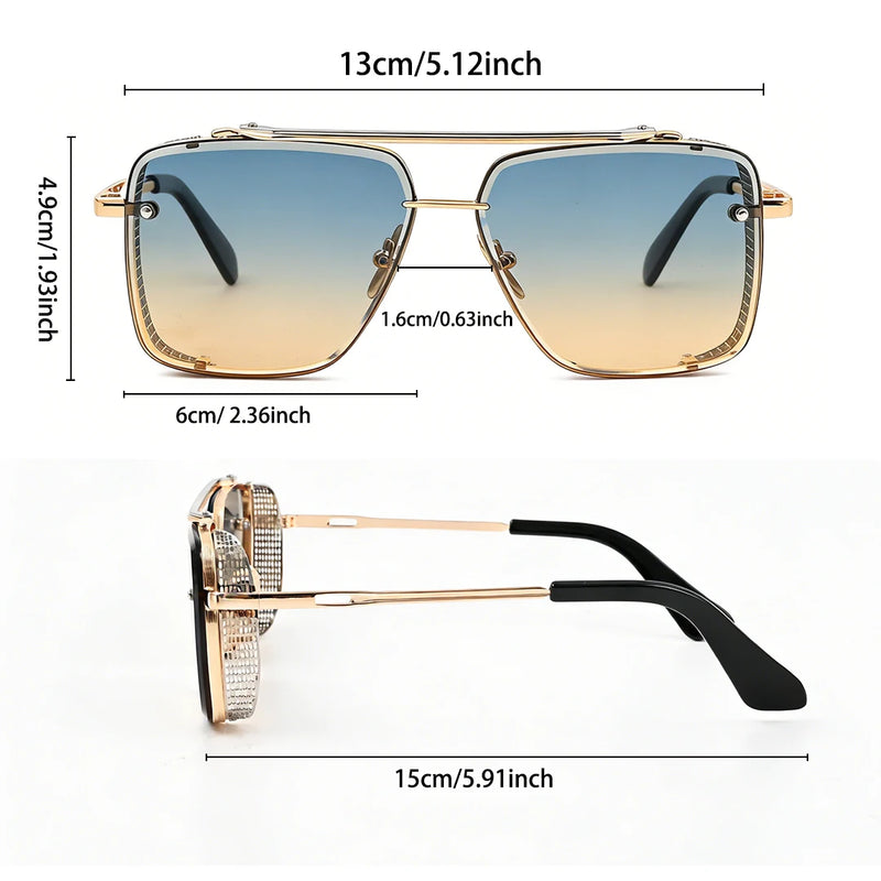 Quadratische Aviator-Sonnenbrille mit abnehmbarem Metallgitter-Schild