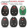 Four black replacement car key fobs with key blanks for Select GM vehicles shown in various angles