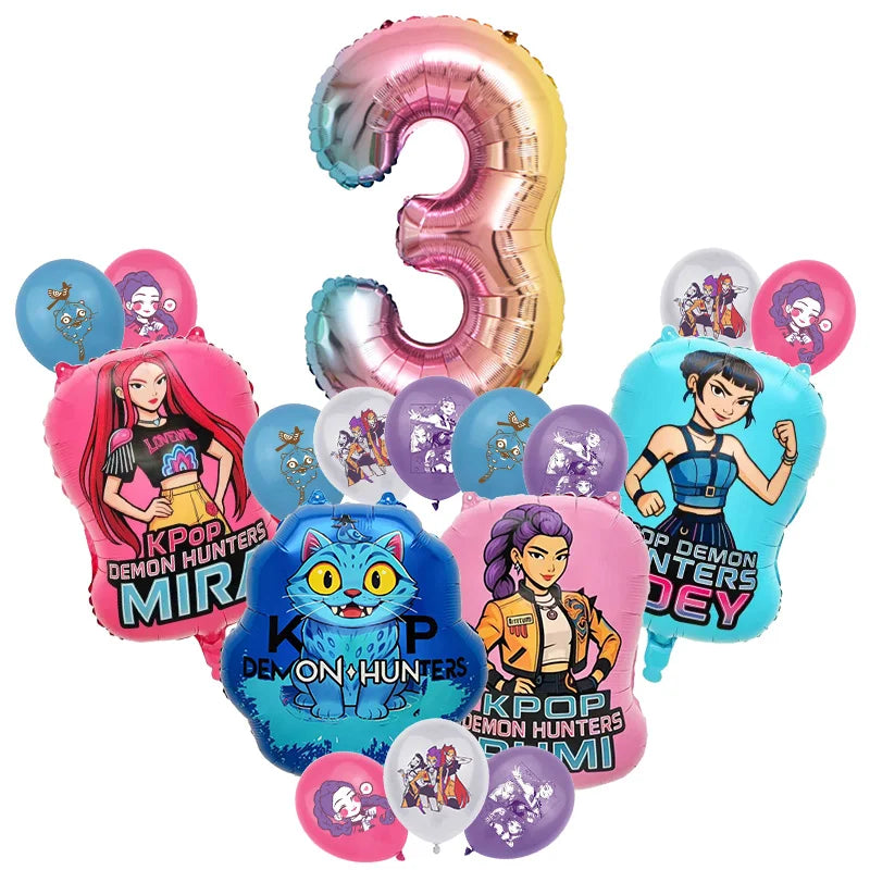 Pink and gold foil balloon number 3 decoration kit for a music-themed birthday party