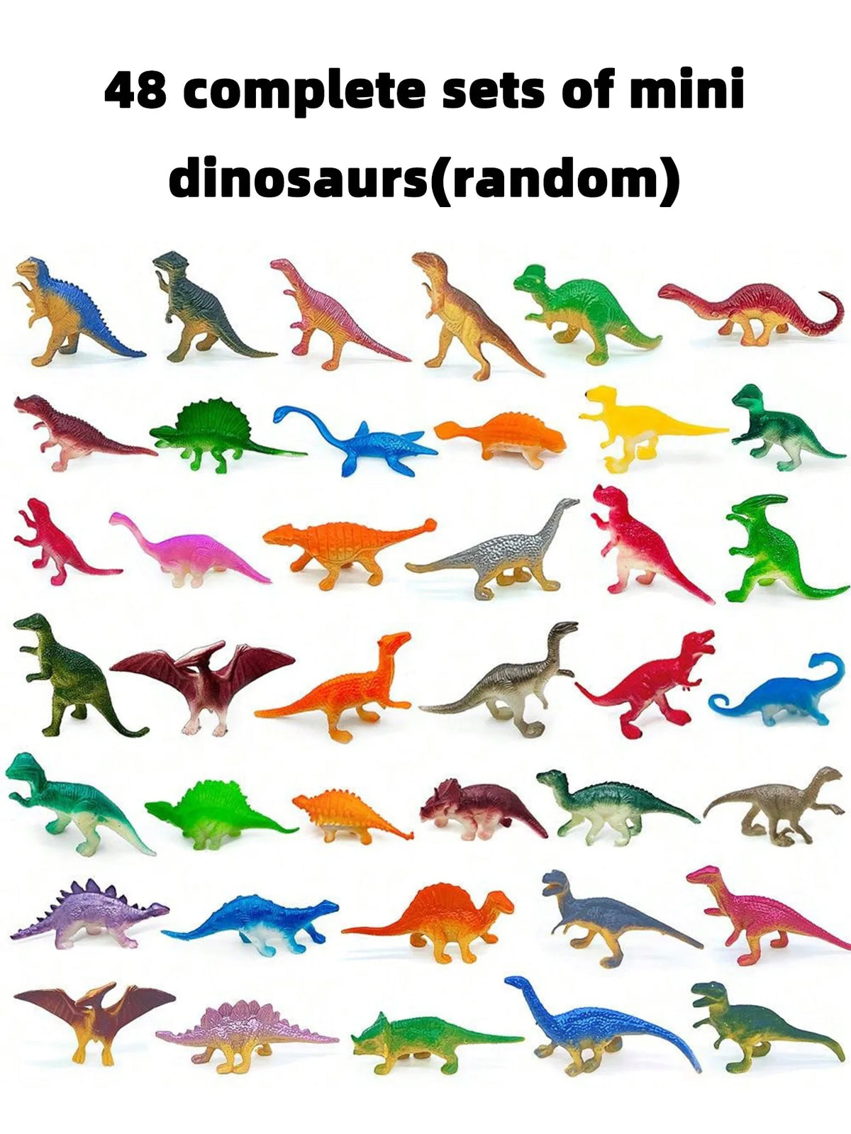 A collection of 48 complete sets of random mini dinosaur figurines.