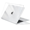 A clear hard shell case protecting a silver MacBook Air laptop with a keyboard.