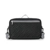 Black compact stroller diaper bag organizer with a zippered compartment and carrying straps.