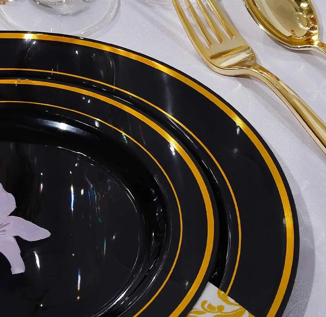 Elegant White Plastic Plates with Gold Rim