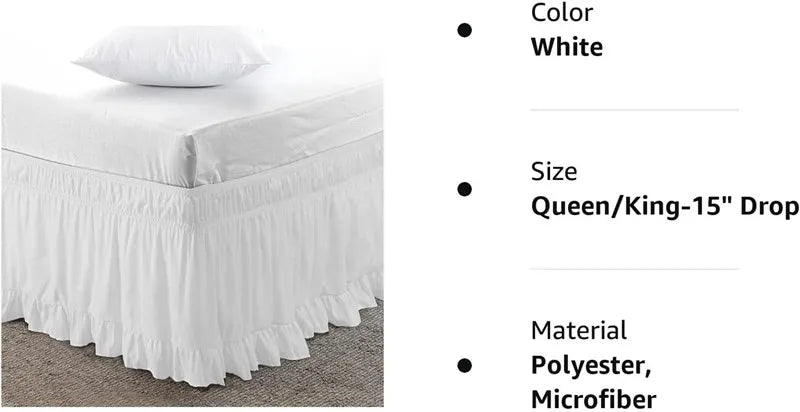 White polyester microfiber ruffled bed skirt for queen or king size beds