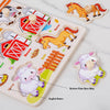 Wooden 3D jigsaw puzzle featuring various animals like horses and sheep on a board