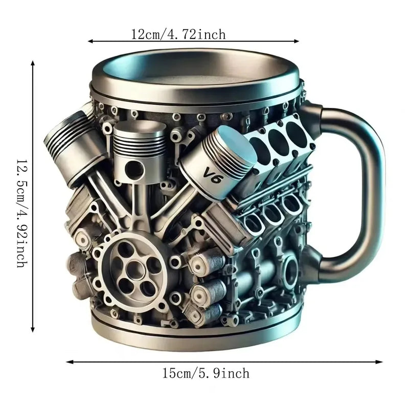 Taza Aislada de Acero Inoxidable con Diseño de Motor V8