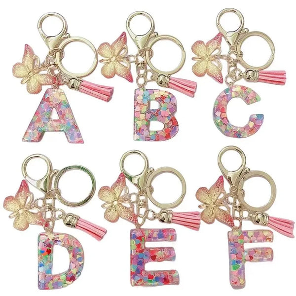 Pink Glitter Butterfly Keychain with Tassel