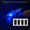 A bright blue luminous arrow tail is shown next to four black arrow tail coat specifications.