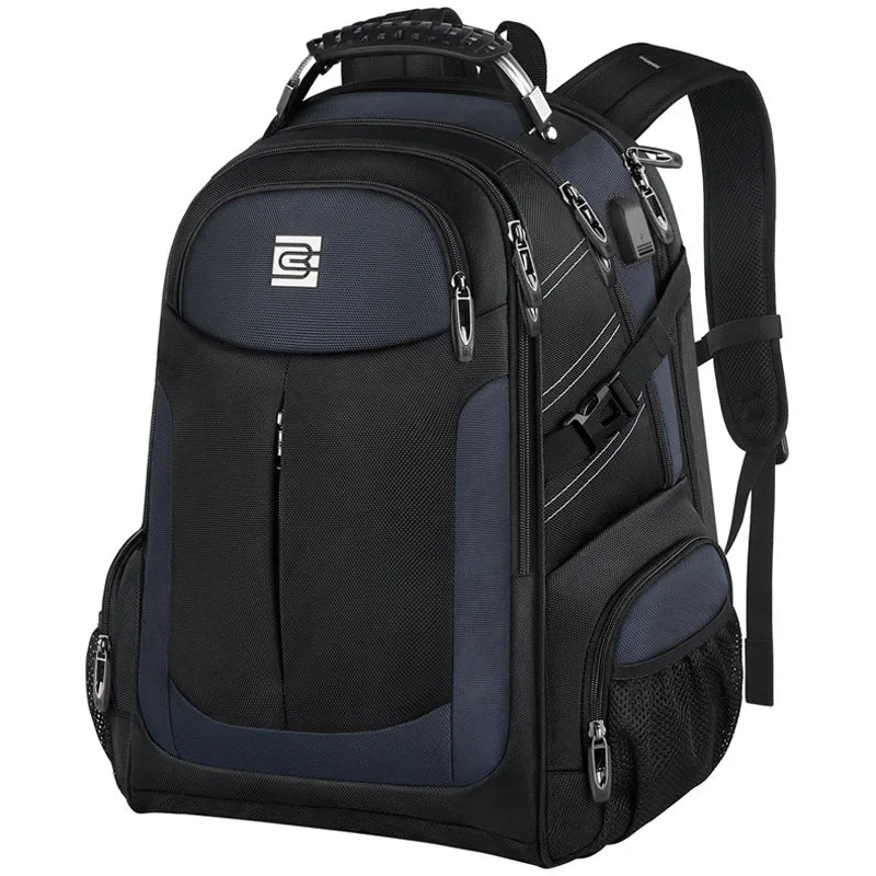 A black waterproof laptop backpack with multiple compartments and straps.