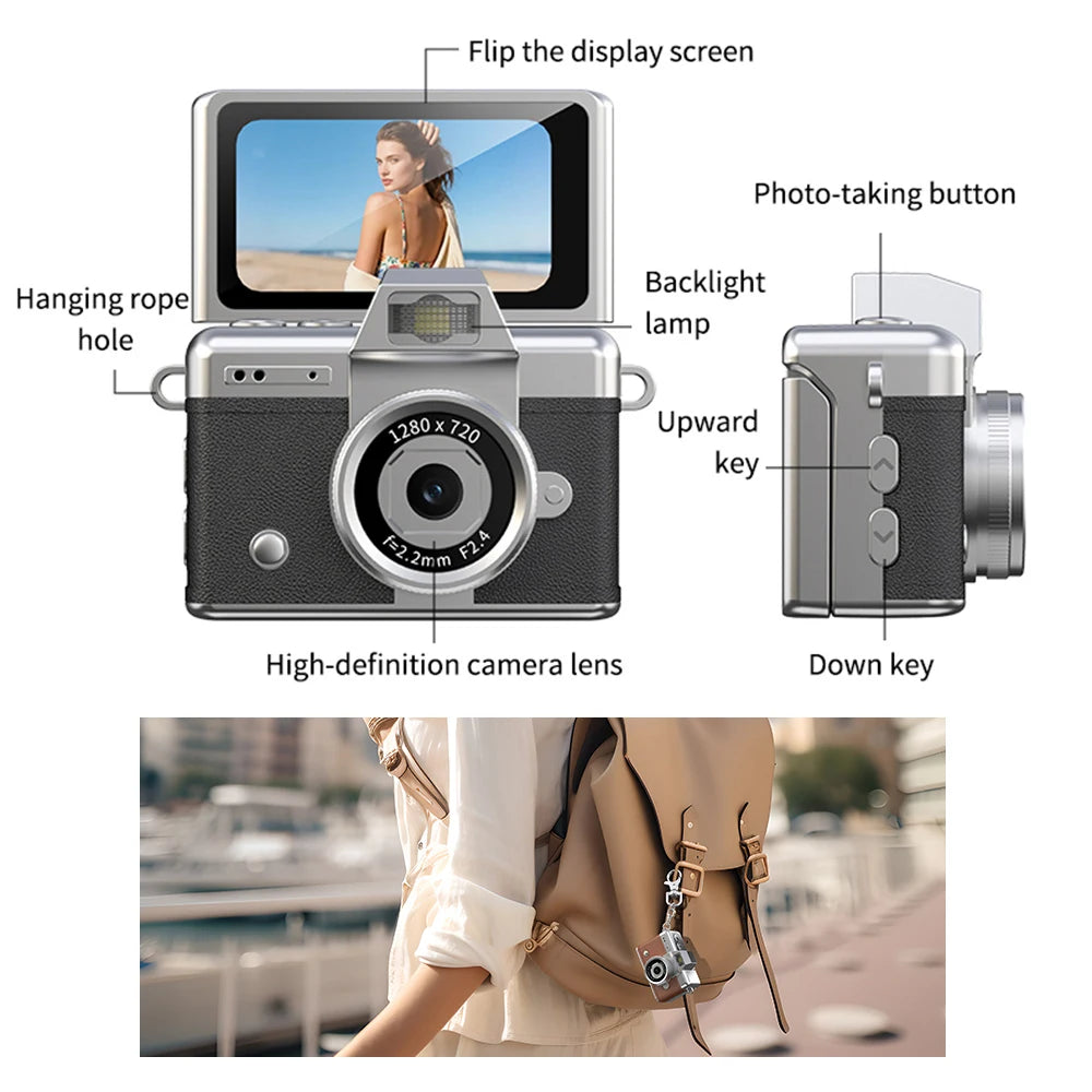Cámara Digital Mini Portátil con Pantalla Selfie