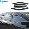 Matte black acrylic window deflectors installed on a Honda Civic hatchback.