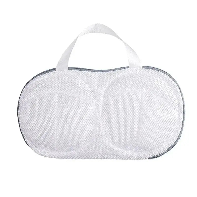 White fine mesh laundry bag with handles for delicate underwear