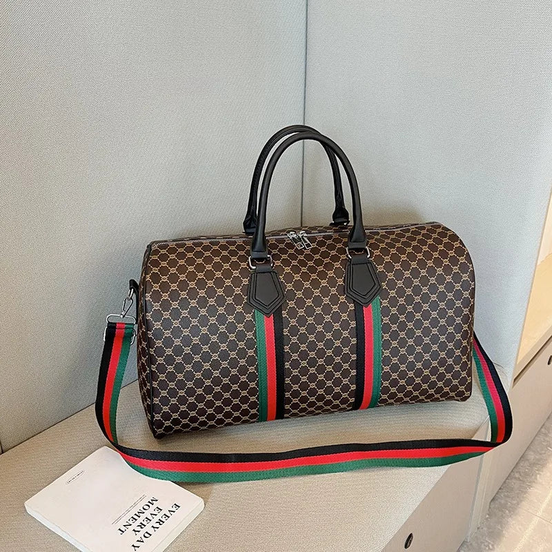 Large Capacity Women's Travel Duffel Tote with Plaid Design