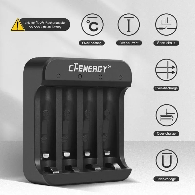 4-Slot Fast Charger for AA/AAA Lithium Batteries with LED Indicator