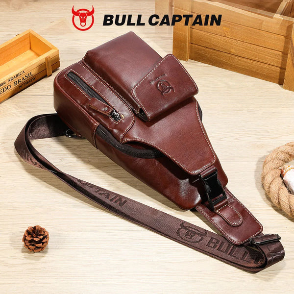 Men's Genuine Leather Sling Backpack with USB Charging Port