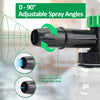 A pressure washer foam cannon with adjustable spray angles is shown, demonstrating 0-90 degree adjustability.