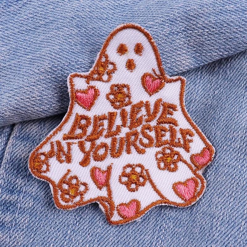 Encouraging Embroidered Iron-On Patches for Jackets, Jeans & Bags