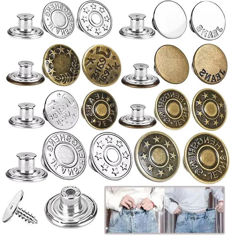 No-Sew Replacement Jeans Buttons - 17mm Metal Snap Buttons