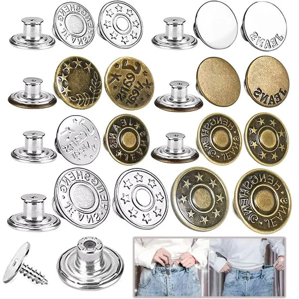 No-Sew Replacement Jeans Buttons - 17mm Metal Snap Buttons