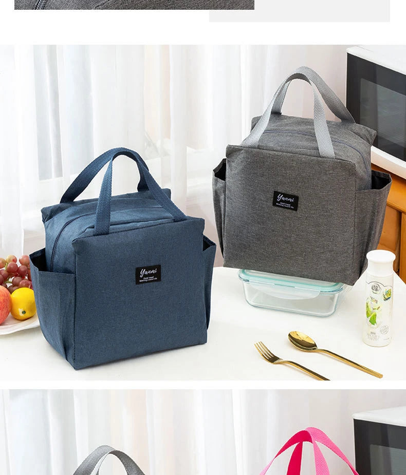 Insulated Canvas Lunch Bag with Double Pockets