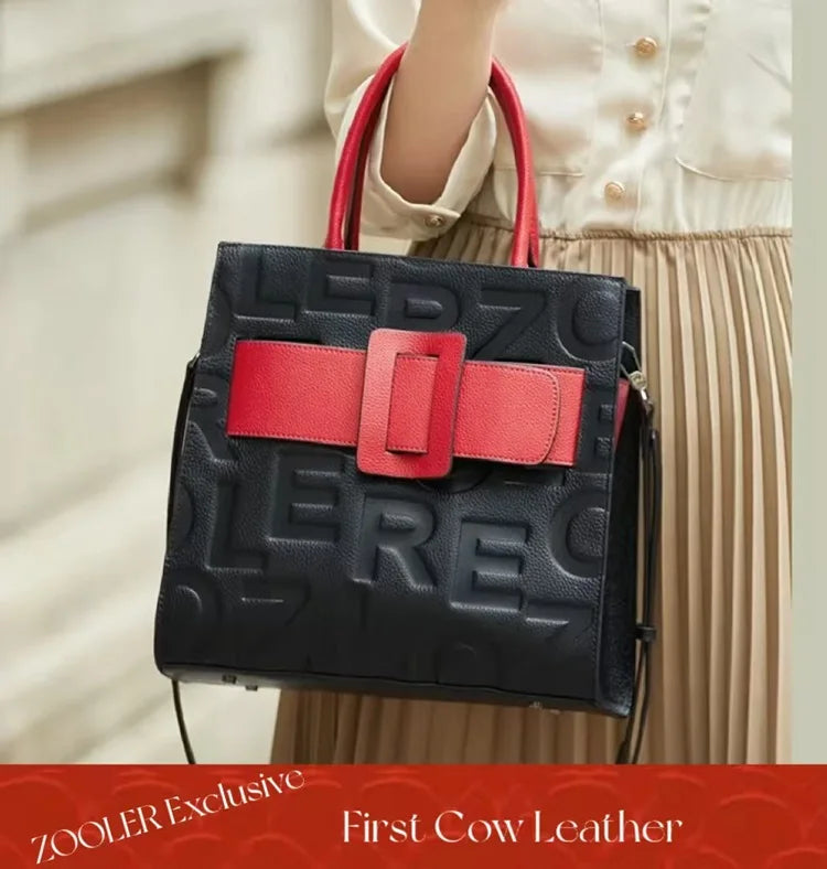 Elegant Genuine Leather Shoulder Bag for Women with Top Handle
