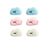 Three versions of a compact rabbit mini cutter with a retractable blade in light blue, pink, and white.