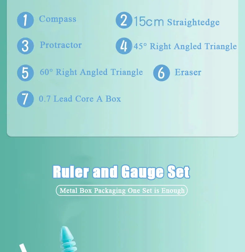 7-Piece Geometry Set with Compass and Ruler