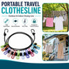 Portable travel clothesline with elastic rope and 12 color clips for outdoor and indoor drying