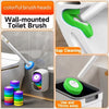Wall-mounted toilet brush with colorful bristles for gap cleaning and use and throw away