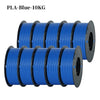 Bundle of ten blue PLA filament spools for 3D printing