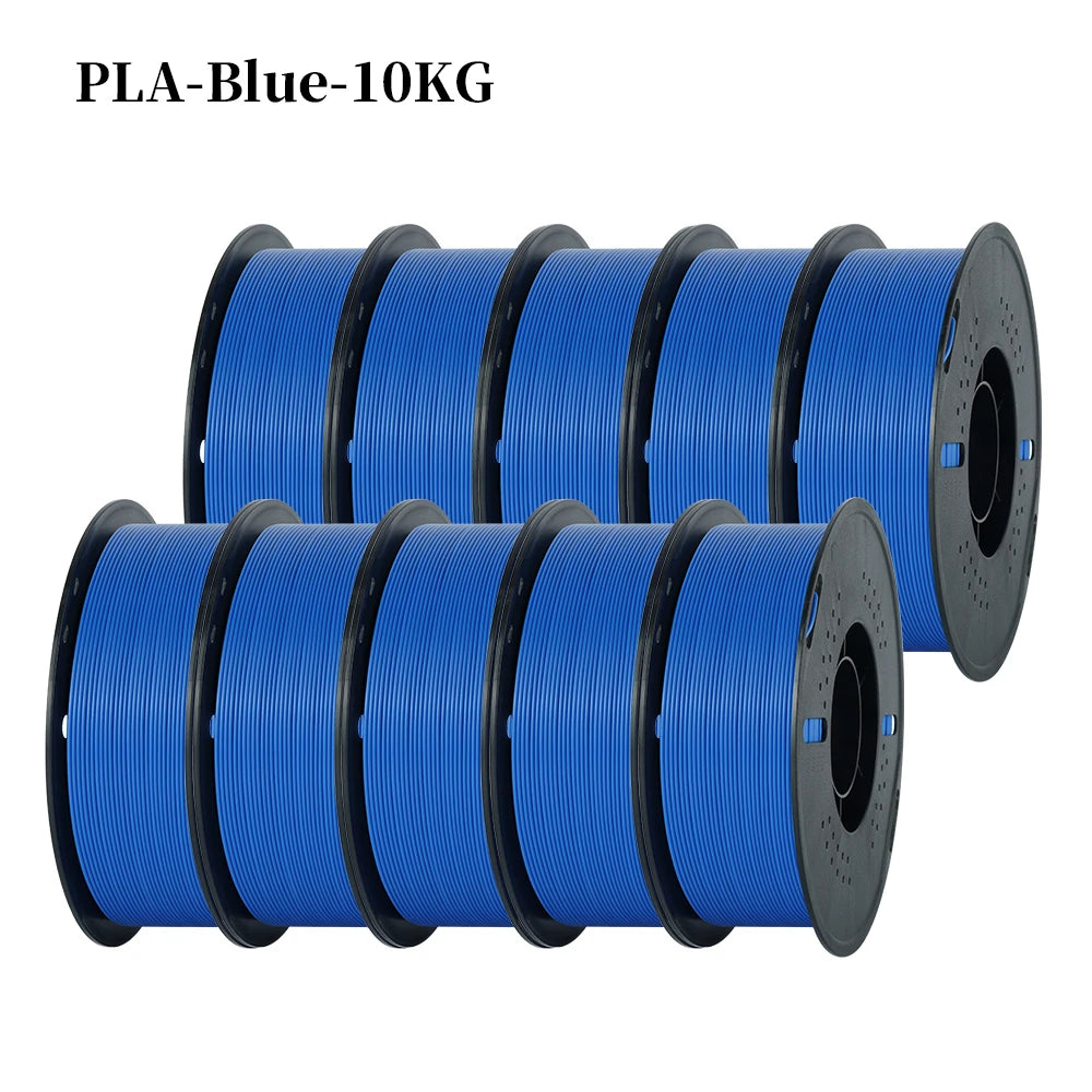Bundle of ten blue PLA filament spools for 3D printing