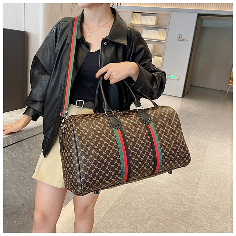 Large Capacity Women's Travel Duffel Tote with Plaid Design