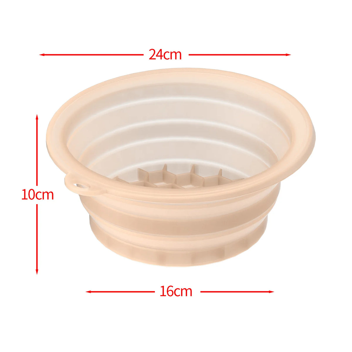 A beige foldable silicone ice face mask bowl with a built-in tray shown from above.