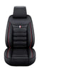 Black universal PU leather car seat cover for a single front seat, featuring red accent stitching.
