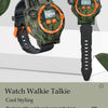 A green camouflage watch and a matching walkie-talkie device are shown for outdoor play.